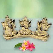 Baby Ganesha Statue: Hear See Speak no Evil, Cast Faux Stone Bali Art