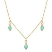3 Diamond Bezel with Turquoise Marquise Dangle Necklace