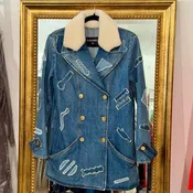 Chanel 19A Egyptian Collection Double Breasted Patchwork Denim Jacket