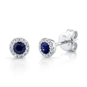 14K White Gold Diamond & Sapphire Stud Earrings - SC55002752
