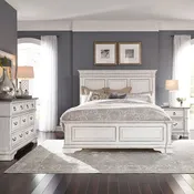 Abbey Park King California Panel Bed, Dresser & Mirror, Night Stand