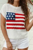 1 the Woman - 4th of July Flag  Short Sleeve Graphic Sweater Top