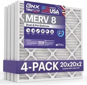 BNX TruFilter 20x20x2 Air Filter MERV 8 (4-Pack) – MADE IN USA – Dust &amp; Pet Defense Electrostatic Pleated Air Conditioner HVAC AC Furnace Filters for Dust, Pet, Mold, Pollen MPR 600 – 700 &amp; FPR 5 –
