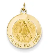 14K Gold Caridad Del Cobre Medal Round 1/2 Inch Solid