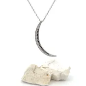 Black and White Diamond Cresent Moon Necklace