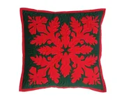 18" Hawaiian Quilt Christmas Pillow Slip - Red on Green Hibiscus