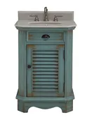 24 Inch Farmhouse Freestanding Distressed Blue Bathroom Vanity, Single Sink, Marble Top, Fully Assembled