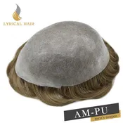 LYRICAL HAIR 0.08mm Thickness Natural&Durable Knotted Thin Skin PU Human Hair System For Men V-Looped Knots Mens Hairpieces Natural Hairline  Toupee for Men