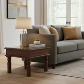 24 in. Square Unique Carved End Table With Brass Pin Accents