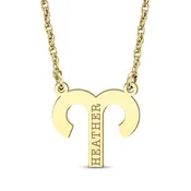 Aries Zodiac Symbol Name Necklace 14K Yellow Gold 18"