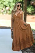 Autumn Embrace Eyelet Lace Cutout Maxi Dress