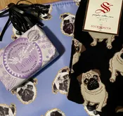 Pug Socks &amp;amp; Purple Pug Pouch &amp;amp; "Lavanda" Soap from Italy
