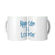 11 oz White Mug. Cindwood Keep Calm and Loom On -Blue