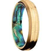 14K Yellow Gold + Polish , Treebark1 Finish + Abalone
