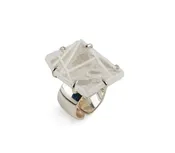 Clear Glass Ring with White Line Design