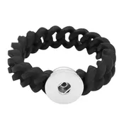 12MM Wide Black Silica Gel Stretch Snap Jewelry Bracelet for Kids/Juniors fits 18/20MM Snap