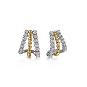 14kt Two-Tone Bujukan Diamond J Hoop Stud Earrings