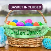 Handwoven Wicker Easter Basket with Personalized Embroidered Gingham Liner