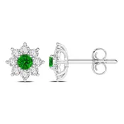 14K White Gold Emerald & Diamond Earrings