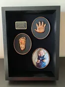 12 x 16” SOLID WOOD SHADOWBOX - PERSONALIZED PHOTO FRAME WITH BRONZE HANDPRINT AND  FOOTPRINT