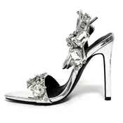11cm Pointed Gold Rivet Rhinestone Stiletto Heels Summer Sandals Shoes