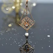 10K Antique Diamond and Pearl Gold Lavalier Necklace