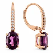 10K Rose Gold Oval-Shaped Rhodolite Garnet & Diamond Dangle Leverback Earrings