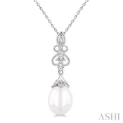 10X8 MM Cultured Pearl and 1/20 Ctw Round Cut Diamond Fashion Pendant With Chain in 10K White Gold