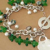 Green Sea Glass Sterling Charm Bracelet