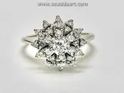 14K White Gold Diamond Cluster Style Ring-Vintage