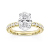 100 Facet Oval Lab Grown Diamond Engagement Ring with Under Halo in 14k Yellow Gold