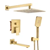 10" Brushed Gold Shower System Wall/Ceiling Mount Rain Shower System