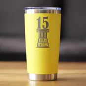 15th Anniversary Party Decor Insulated Coffee Tumbler with Sliding Lid 15 Years Strong 20oz Stainless Steel Tumbler