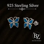 925 Sterling Silver Blue Lab Opal Butterfly Stud Earrings