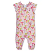 Bow Romper S/S - Summer Treats on Pink 100% Pima Cotton