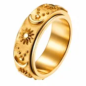 18 Gold PVD Stainless Steel Sun Moon Eternity Spinner Celestial Ring