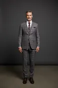 Dark Gray Burgundy Plaid Three-Piece Vested Suit