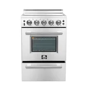 FORNO FFSEL6069-24 24-Inch 2.3 Cu. Ft. Freestanding Electric Range with Four-Element Glass Cooktop and Compact 24-Inch Design – Stainless Steel