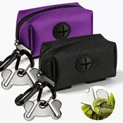 Dog Waste Bag Dispenser Pet Poop Bags Holder for Doggie Waste Bags Dispensers Soft Fabric Zipper Small Doggy Puppy Pouch for Leash Accessory Attachment with Carrier,2Pcs Purple&Black