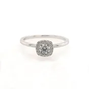 14K White Gold Round Stone with Cushion Halo Engagement Ring
