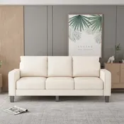 Beige Fabric 3-Seat Sofa with Square Arm & Tufted Back
