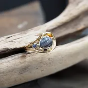 Lake Superior Agate and Montana Sapphire Ring