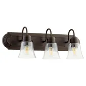 Quorum Three Light Vanity in Oiled Bronze|Clear Seeded from the Campbell collection - 5094-3-286