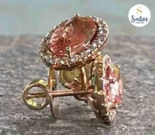 14 karat Rose Gold earrings with diamonds and Padparadscha (Padperajah) sapphires