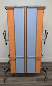 10FT CAFETERIA LUNCH TABLE W/ FOLDABLE BENCH SEAT, ORANGE TOP, LIGHT BLUE BENCH, ELEMENTARY SIZE (RF)