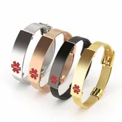 Custom Adjustable Engravable Stainless Steel Mesh Medical Alert ID Bracelet