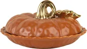 10.5in Orange Hammered Pie Plate W-Gold Stem And Leaf On Lid