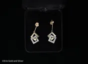 10K Gold Two-Tone Geometric Drop Pave-Set Clear Stone Dangle Earrings