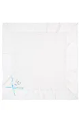 1118B-Julius Berger Belgium Lace Rosebud Baby Blanket with White/Blue Ribbon