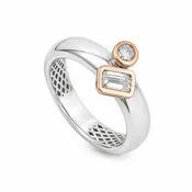 18k Rose and White Gold Diamond Ring with Emerald Cut Diamond